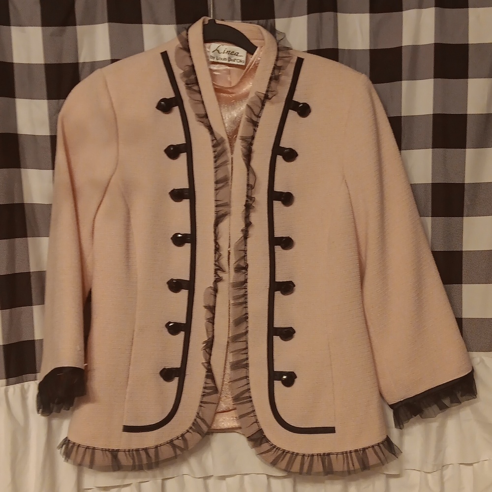 LINEA Louis Dell'olio Pink W Black  Lace Trim Blazer Jacket W/shirt XS